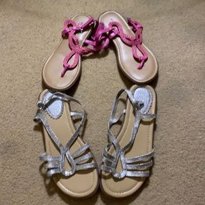 Two pairs girls sandals gently used